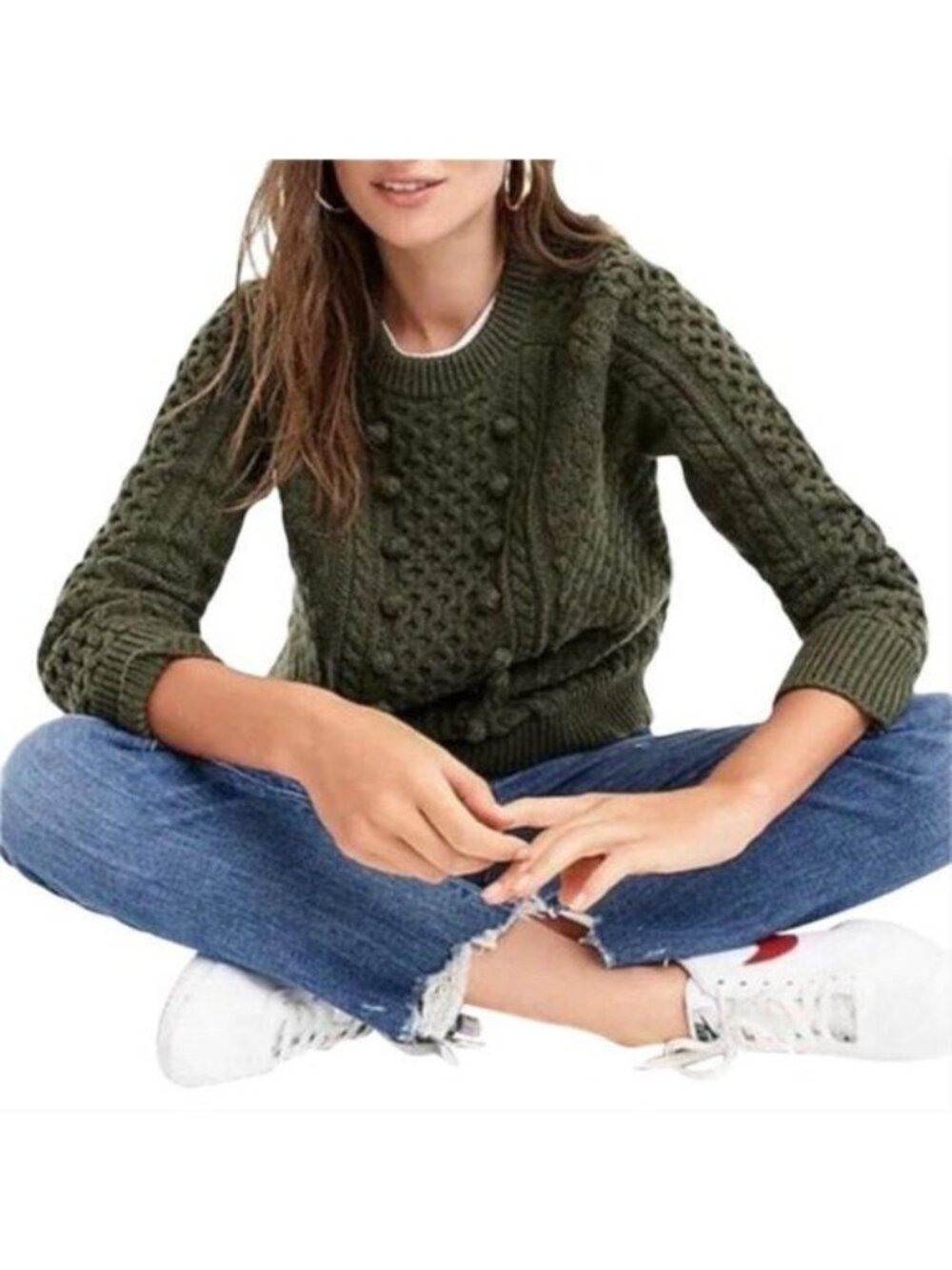 J. Crew Popcorn Cable Knit Sweater Green Sweater